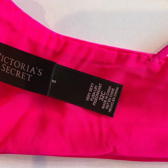 Victoria's Secret Bra Womens 32C Pink Very Sexy Push Up Bra Front Close Bright - Picture 8 of 8